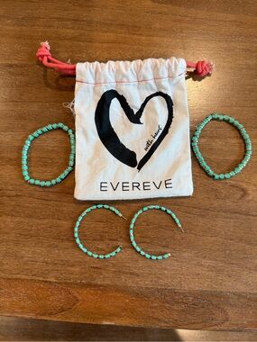 Evereve Turquoise and Gold Beaded Hoop Earrings with Matching Bracelets